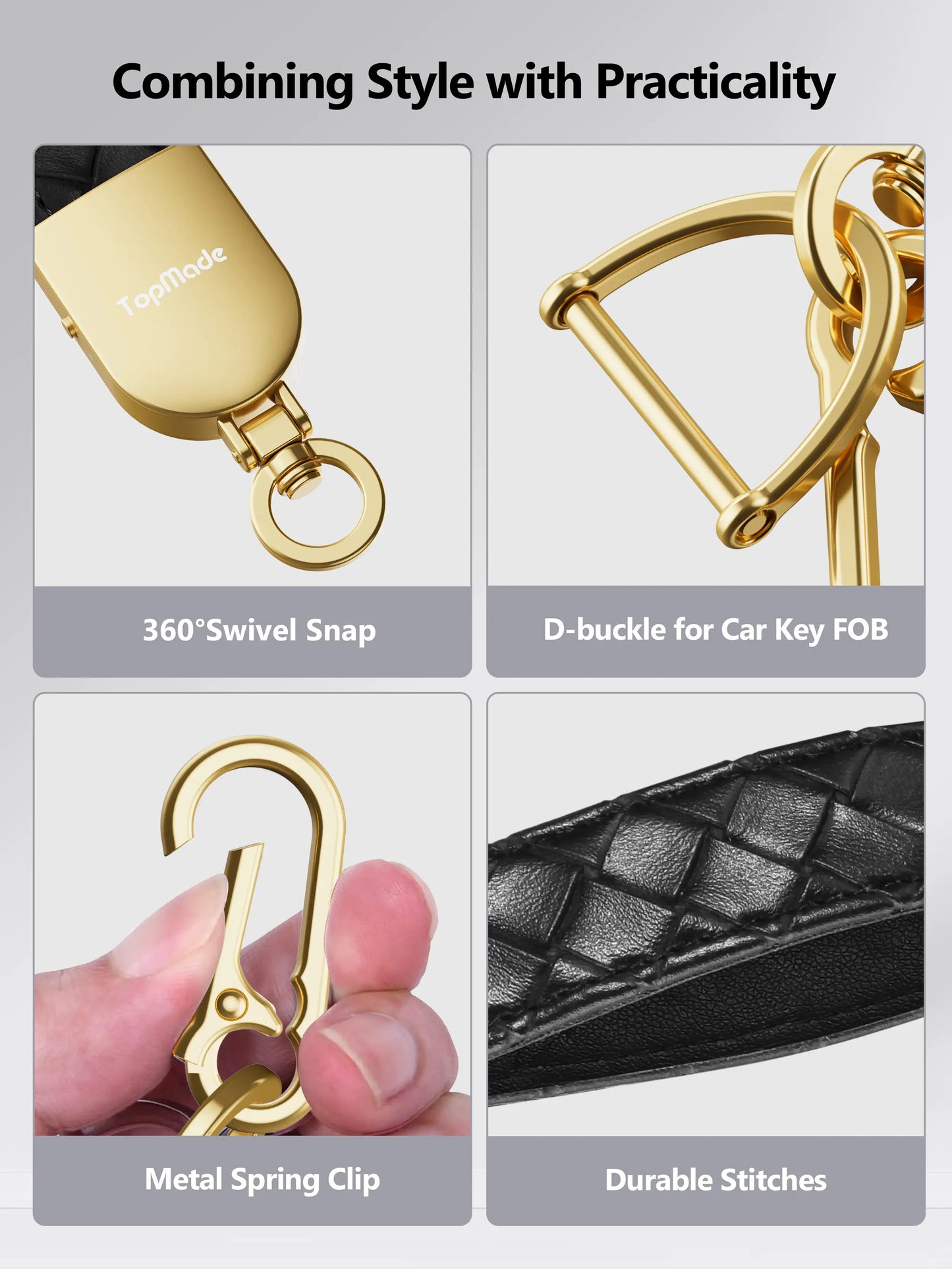 Keychain Tracker, Works with Apple Find My, Premium Handmade Knit Leather Car Key Chains for Women & Men, Smart Tracker Tag, Anti-Lost Key Finder, Universal Key Fob Holder, IP67 Waterproof