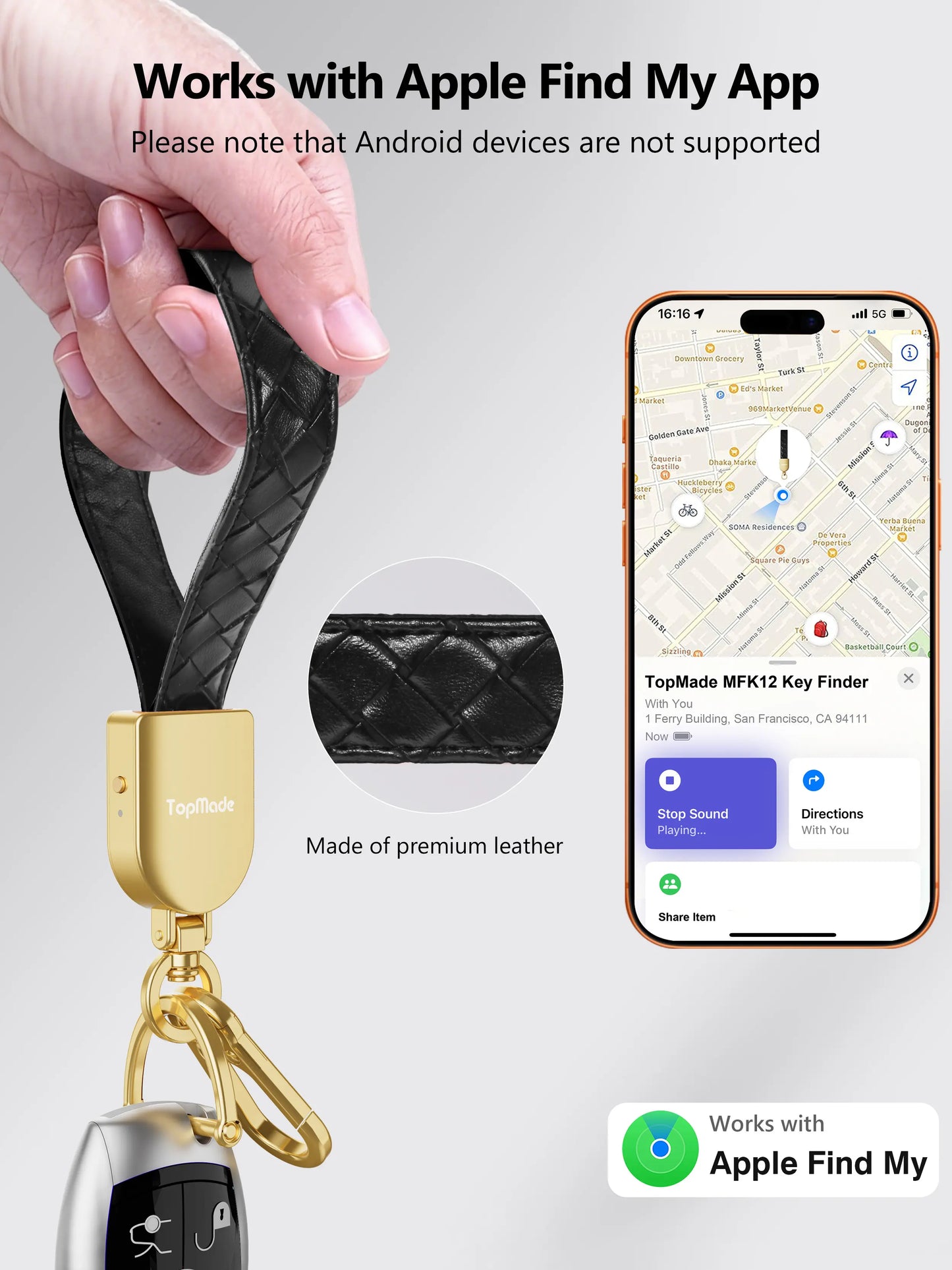 Keychain Tracker, Works with Apple Find My, Premium Handmade Knit Leather Car Key Chains for Women & Men, Smart Tracker Tag, Anti-Lost Key Finder, Universal Key Fob Holder, IP67 Waterproof