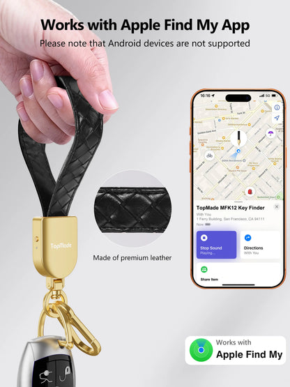 Keychain Tracker, Works with Apple Find My, Premium Handmade Knit Leather Car Key Chains for Women & Men, Smart Tracker Tag, Anti-Lost Key Finder, Universal Key Fob Holder, IP67 Waterproof