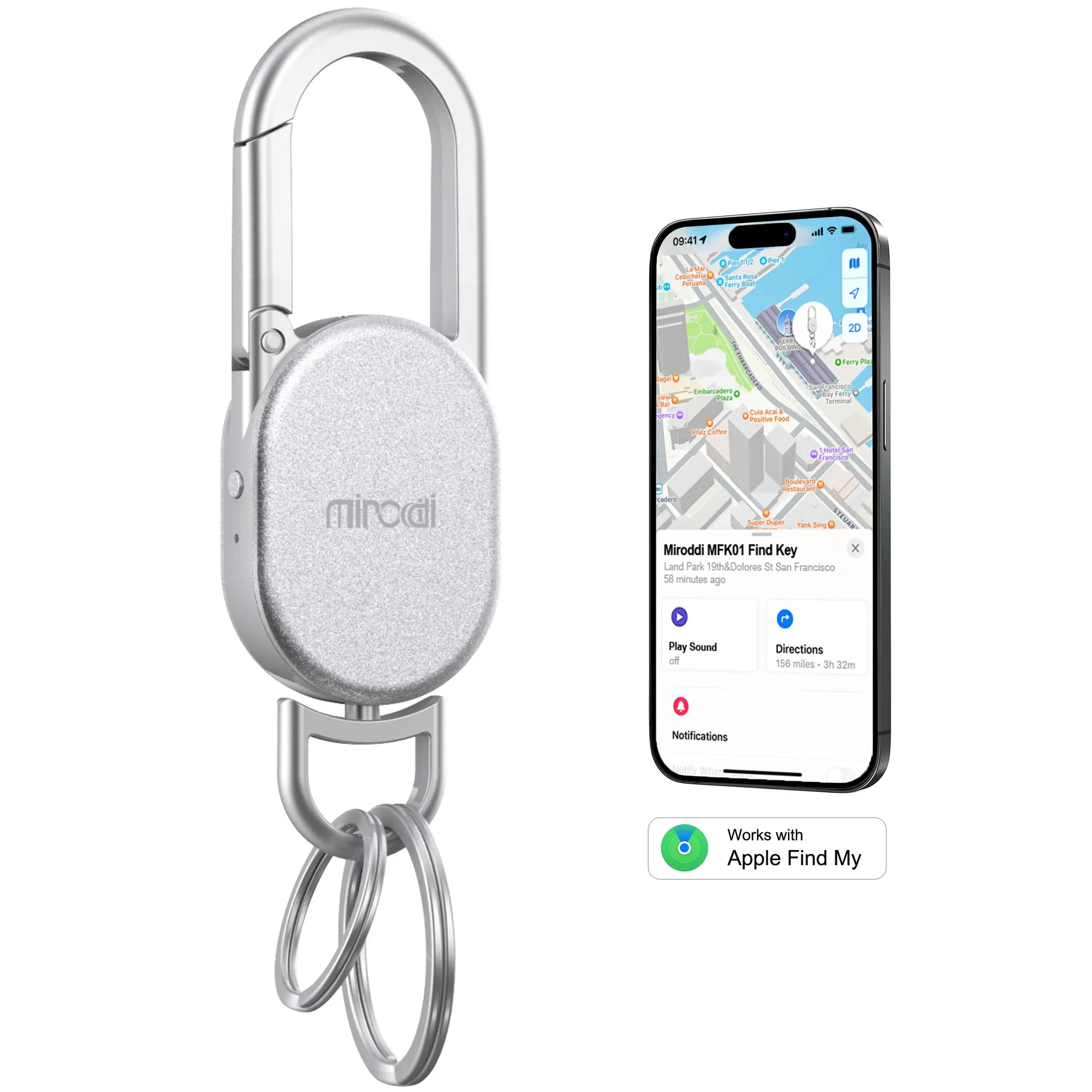 Keychain with Apple Find My(Ios Only), Key Finder Built-In Anti-Loss Tracker, Heavy Duty Key Holder, Premium Stainless Steel Keychain Carabiner Car Key Chains with GPS Global Locator Tracking Waterproof