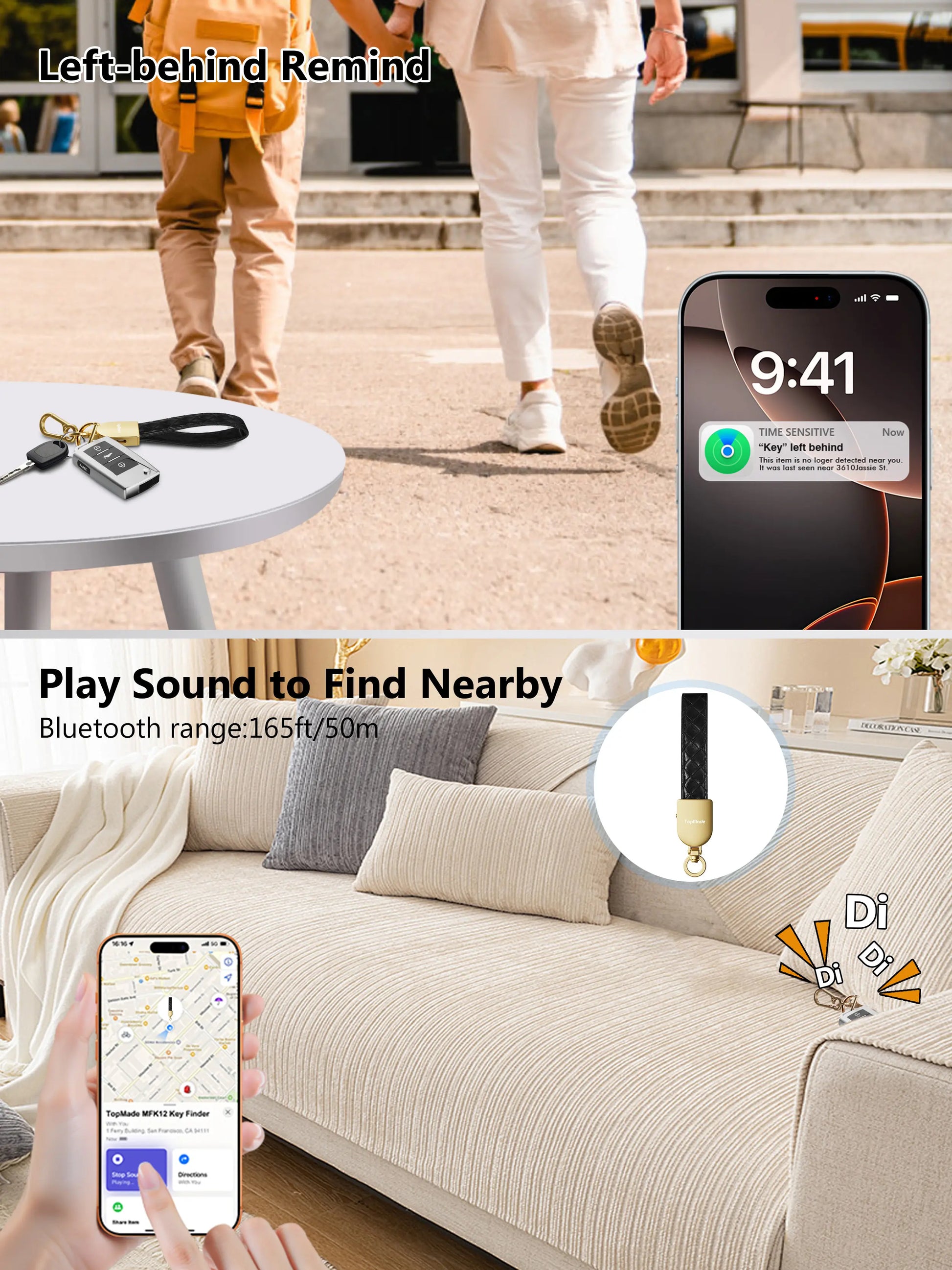 Keychain Tracker, Works with Apple Find My, Premium Handmade Knit Leather Car Key Chains for Women & Men, Smart Tracker Tag, Anti-Lost Key Finder, Universal Key Fob Holder, IP67 Waterproof