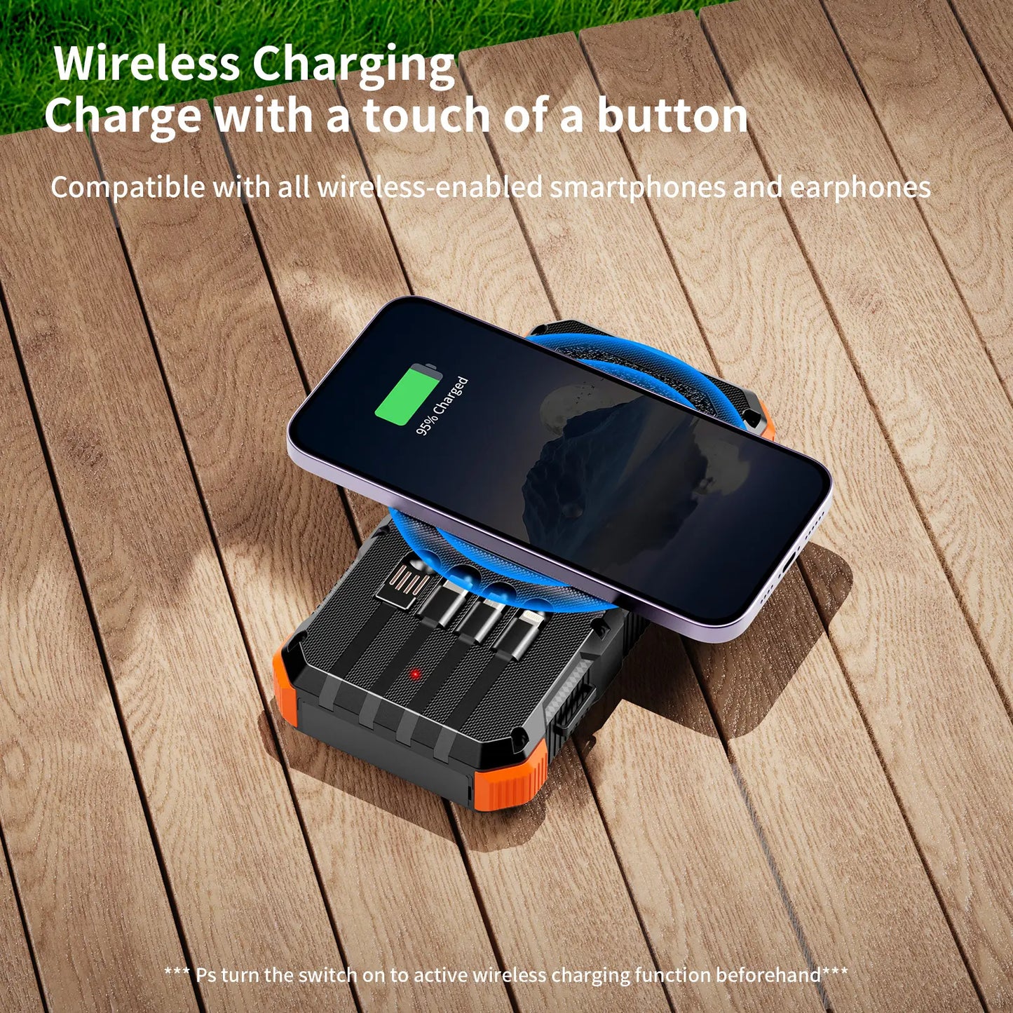 High-Capacity 49,800mAh Solar Power Bank with Wireless Charging, QC Fast Charging, 8 Outputs, 4 Inputs, and Multi-Function Flashlights - Compatible with All Mobile Devices