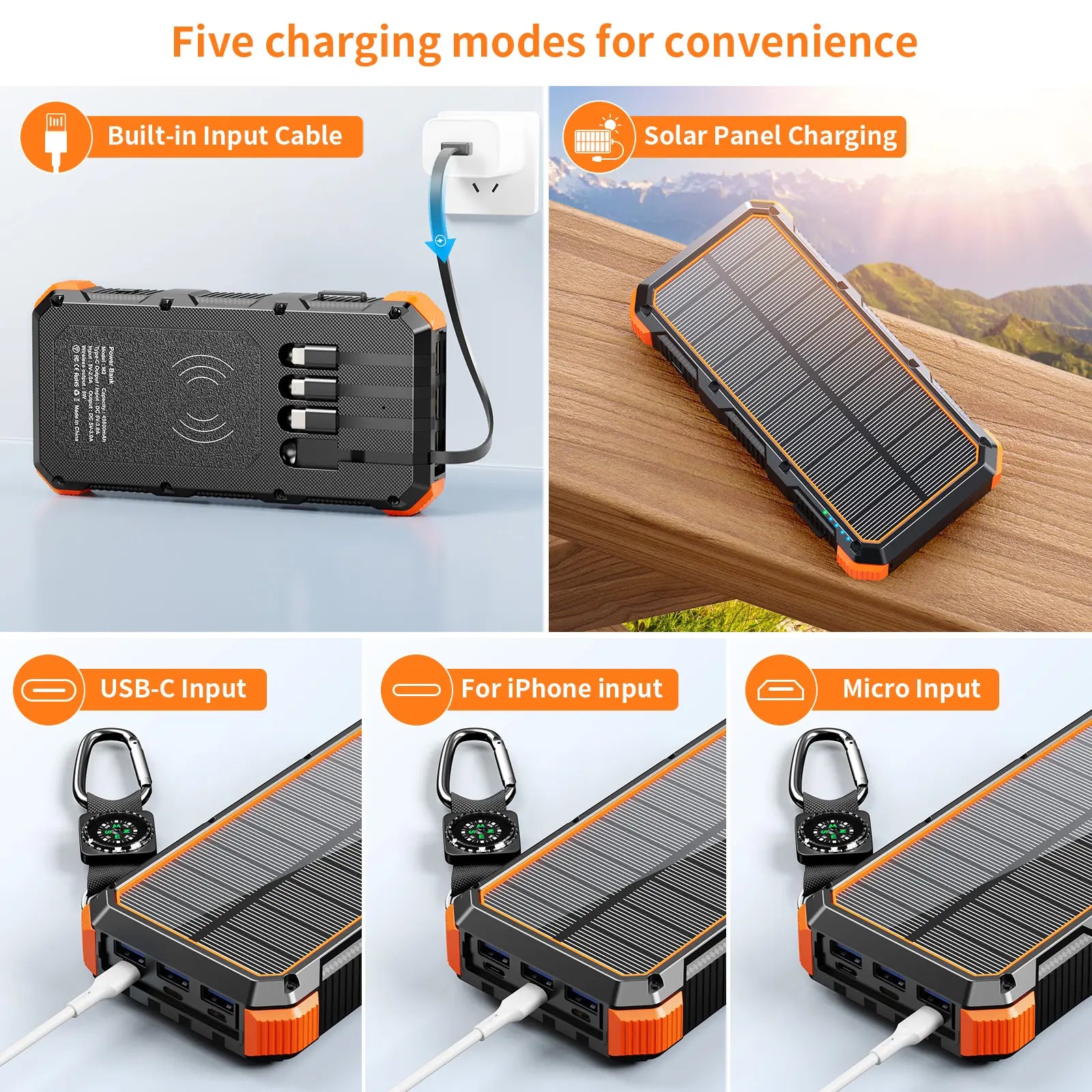 High-Capacity 49,800mAh Solar Power Bank with Wireless Charging, QC Fast Charging, 8 Outputs, 4 Inputs, and Multi-Function Flashlights - Compatible with All Mobile Devices
