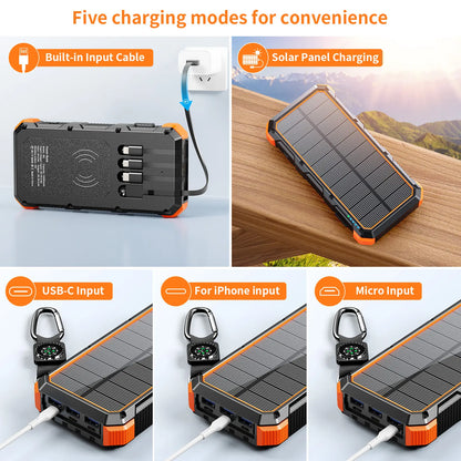 High-Capacity 49,800mAh Solar Power Bank with Wireless Charging, QC Fast Charging, 8 Outputs, 4 Inputs, and Multi-Function Flashlights - Compatible with All Mobile Devices