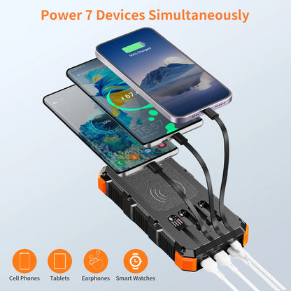 High-Capacity 49,800mAh Solar Power Bank with Wireless Charging, QC Fast Charging, 8 Outputs, 4 Inputs, and Multi-Function Flashlights - Compatible with All Mobile Devices