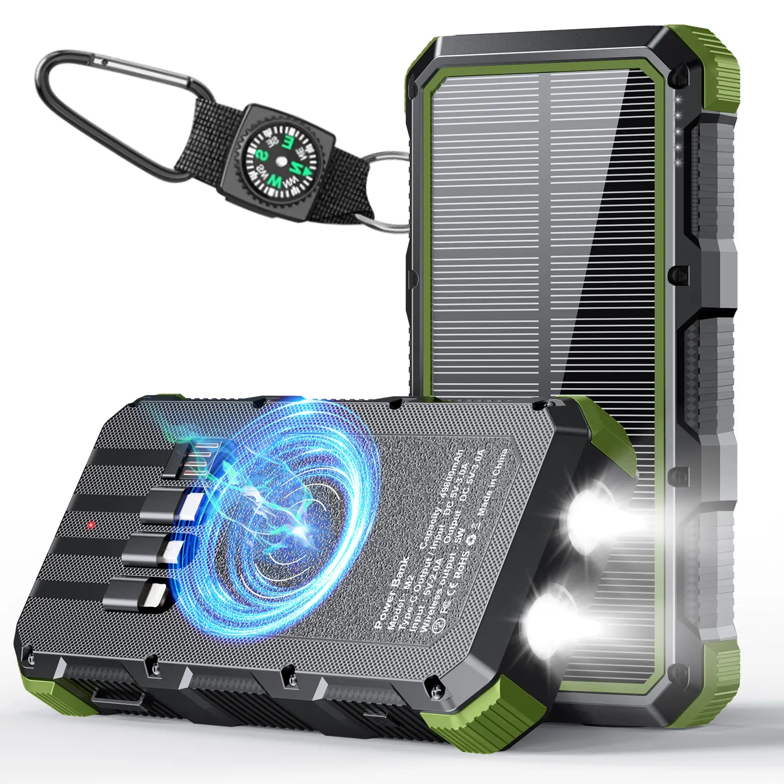 High-Capacity 49,800mAh Solar Power Bank with Wireless Charging, QC Fast Charging, 8 Outputs, 4 Inputs, and Multi-Function Flashlights - Compatible with All Mobile Devices