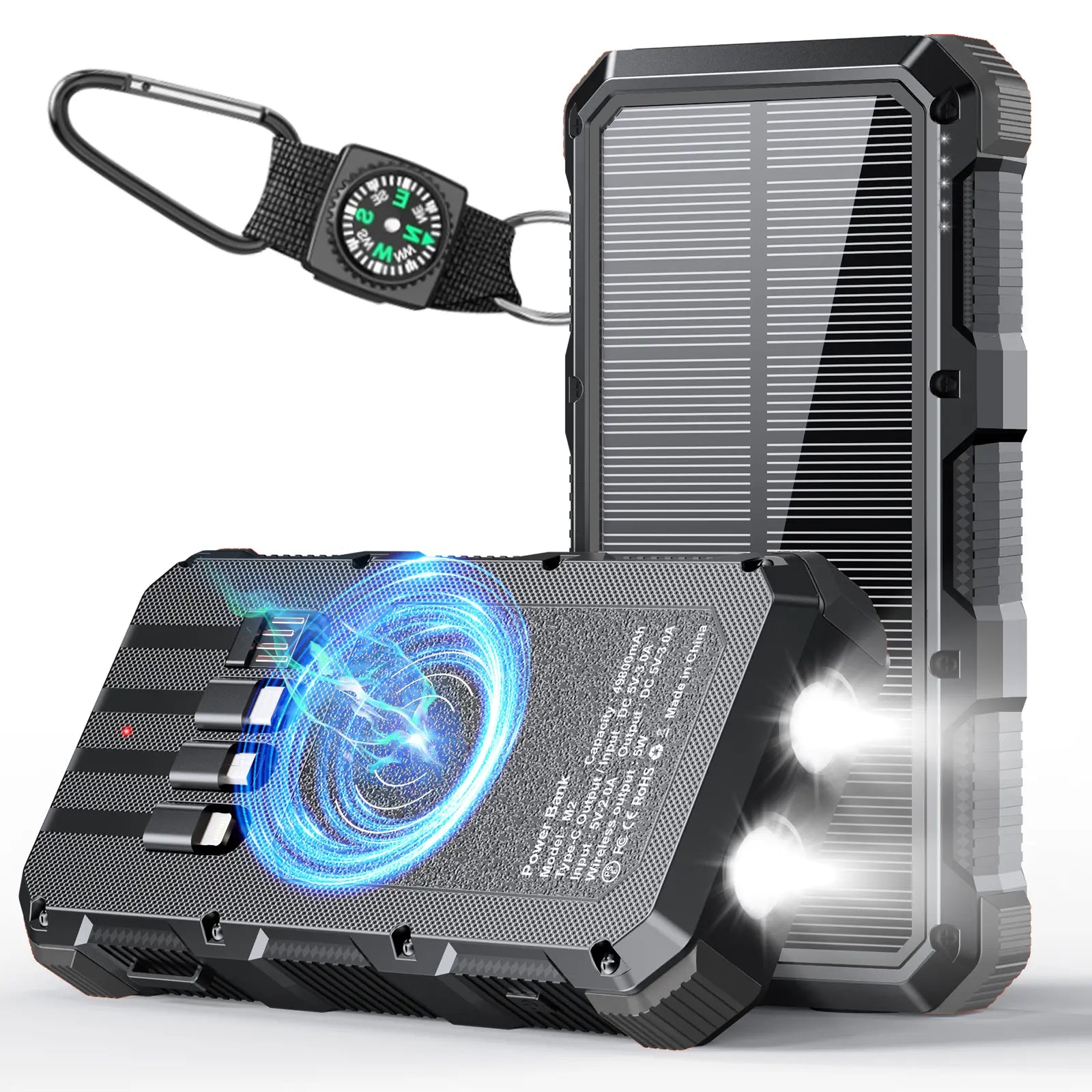 High-Capacity 49,800mAh Solar Power Bank with Wireless Charging, QC Fast Charging, 8 Outputs, 4 Inputs, and Multi-Function Flashlights - Compatible with All Mobile Devices
