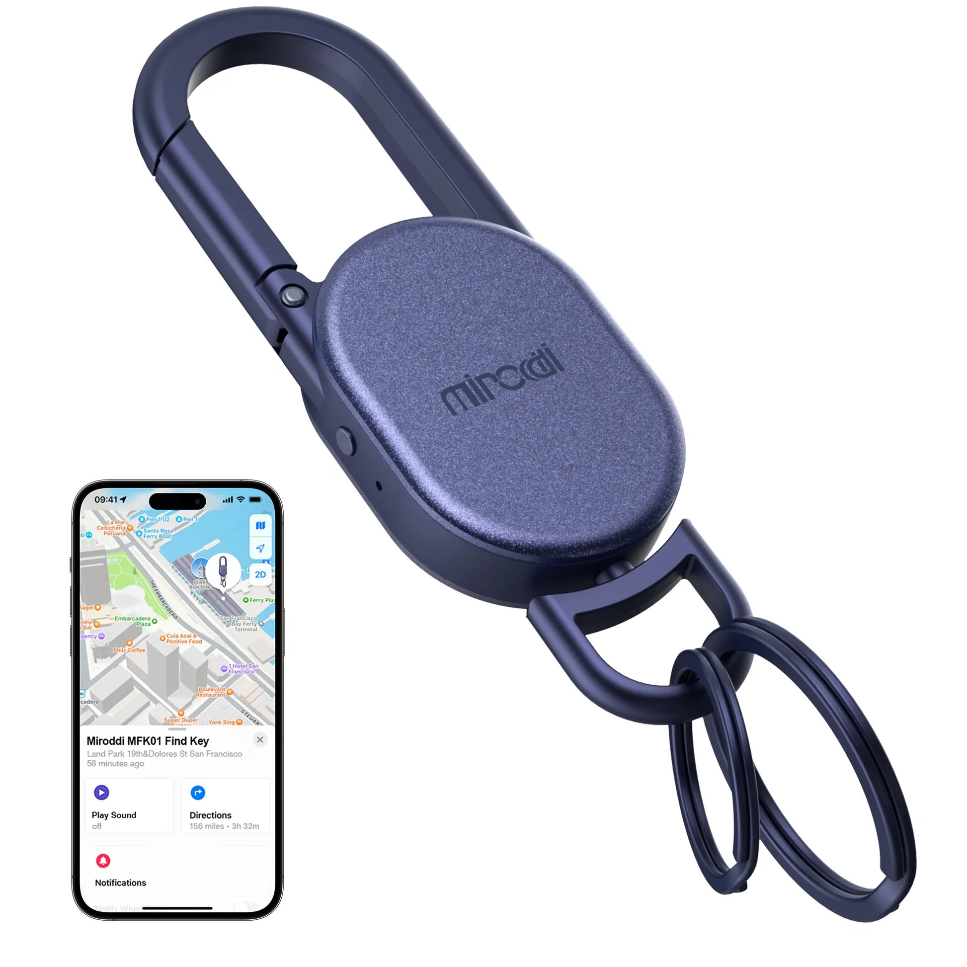 Keychain with Apple Find My(Ios Only), Key Finder Built-In Anti-Loss Tracker, Heavy Duty Key Holder, Premium Stainless Steel Keychain Carabiner Car Key Chains with GPS Global Locator Tracking Waterproof