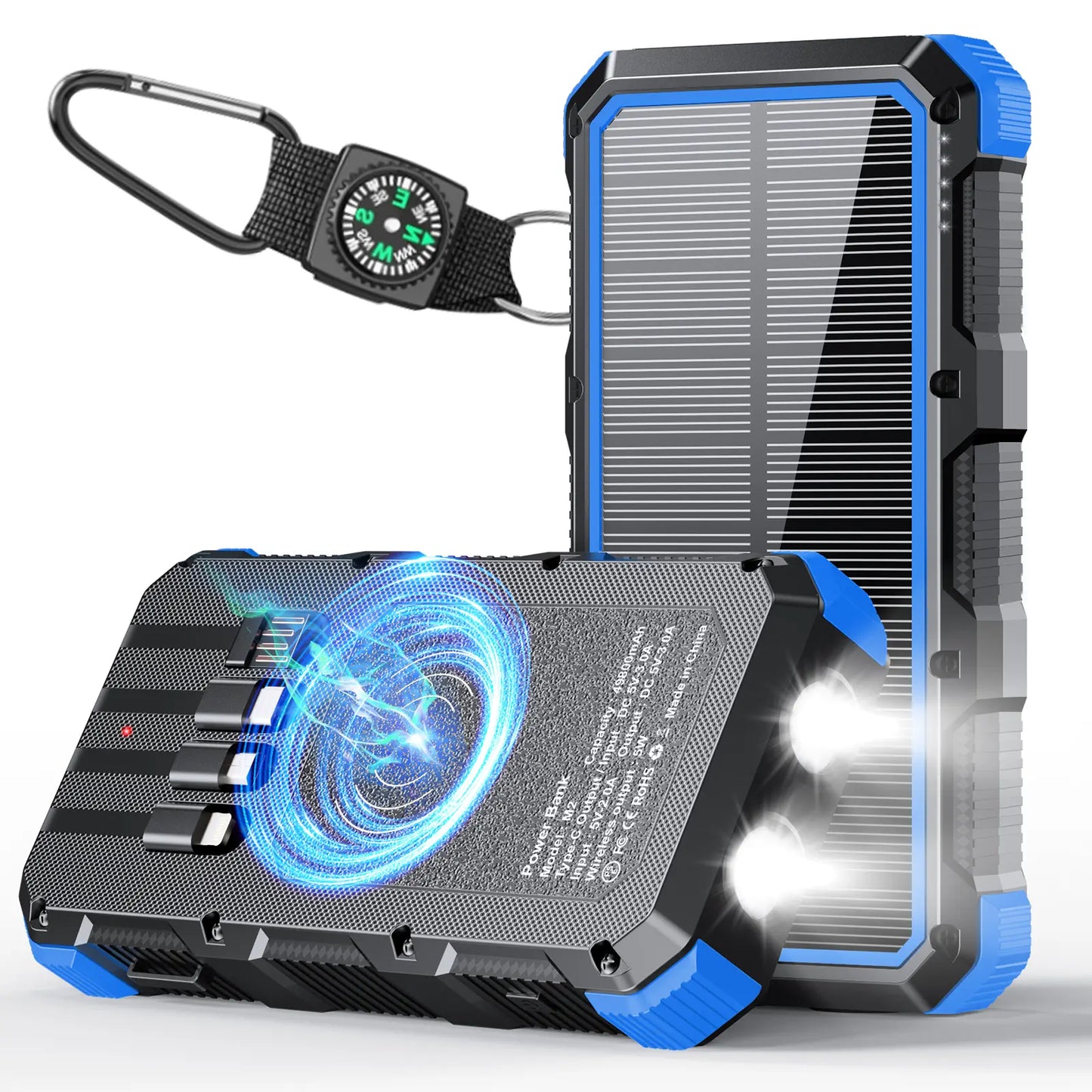 High-Capacity 49,800mAh Solar Power Bank with Wireless Charging, QC Fast Charging, 8 Outputs, 4 Inputs, and Multi-Function Flashlights - Compatible with All Mobile Devices