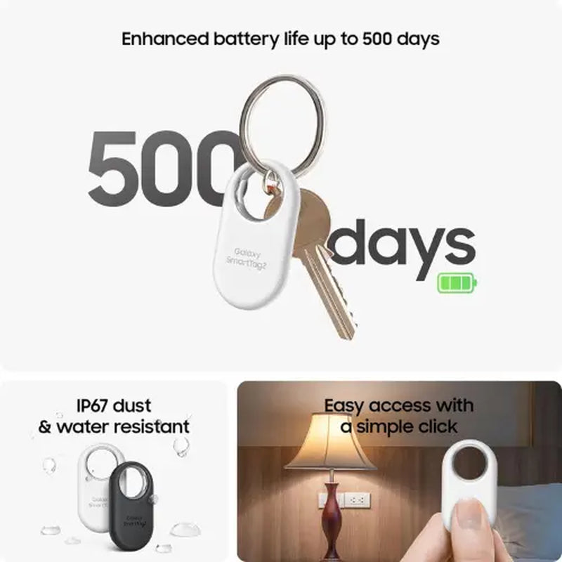 Samsung Galaxy Smarttag2 Bluetooth Tracker 2023 4 Pack (2 Black, 2 White) - Durable GPS Android Bluetooth Device