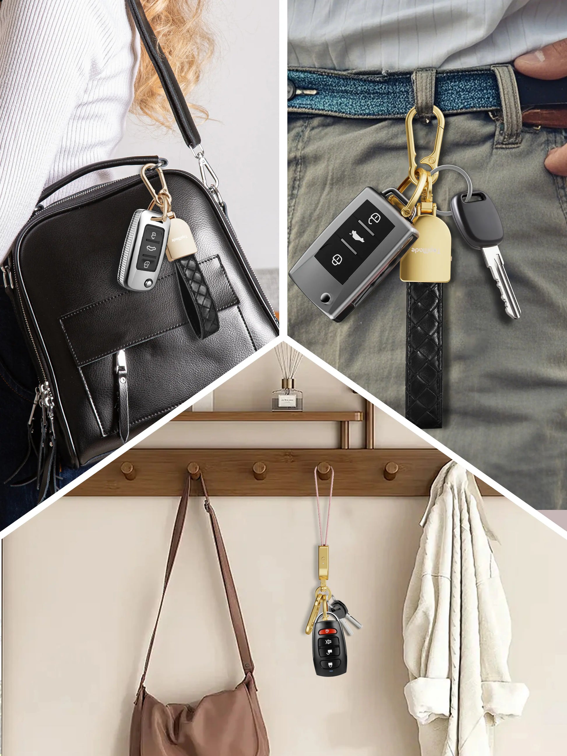 Keychain Tracker, Works with Apple Find My, Premium Handmade Knit Leather Car Key Chains for Women & Men, Smart Tracker Tag, Anti-Lost Key Finder, Universal Key Fob Holder, IP67 Waterproof