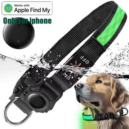 Rechargeable LED Airtag Pet Dog Tracker Collar, Led Safety Light, Smart Mini Tracker for Apple Find My Ios, USB PD Charging, Qr Code Dog Tag Holder