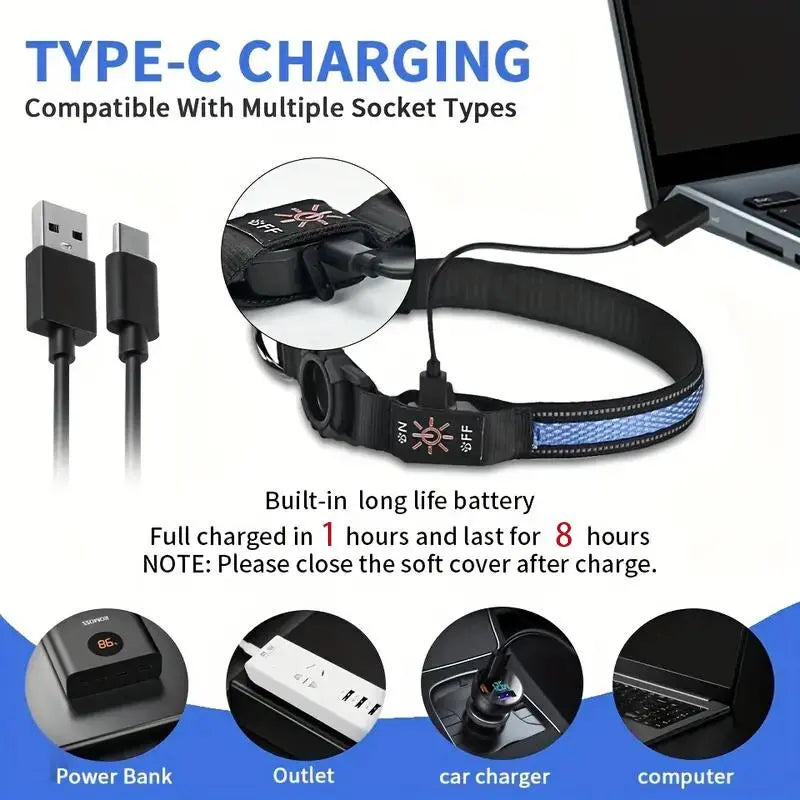 Rechargeable LED Airtag Pet Dog Tracker Collar, Led Safety Light, Smart Mini Tracker for Apple Find My Ios, USB PD Charging, Qr Code Dog Tag Holder