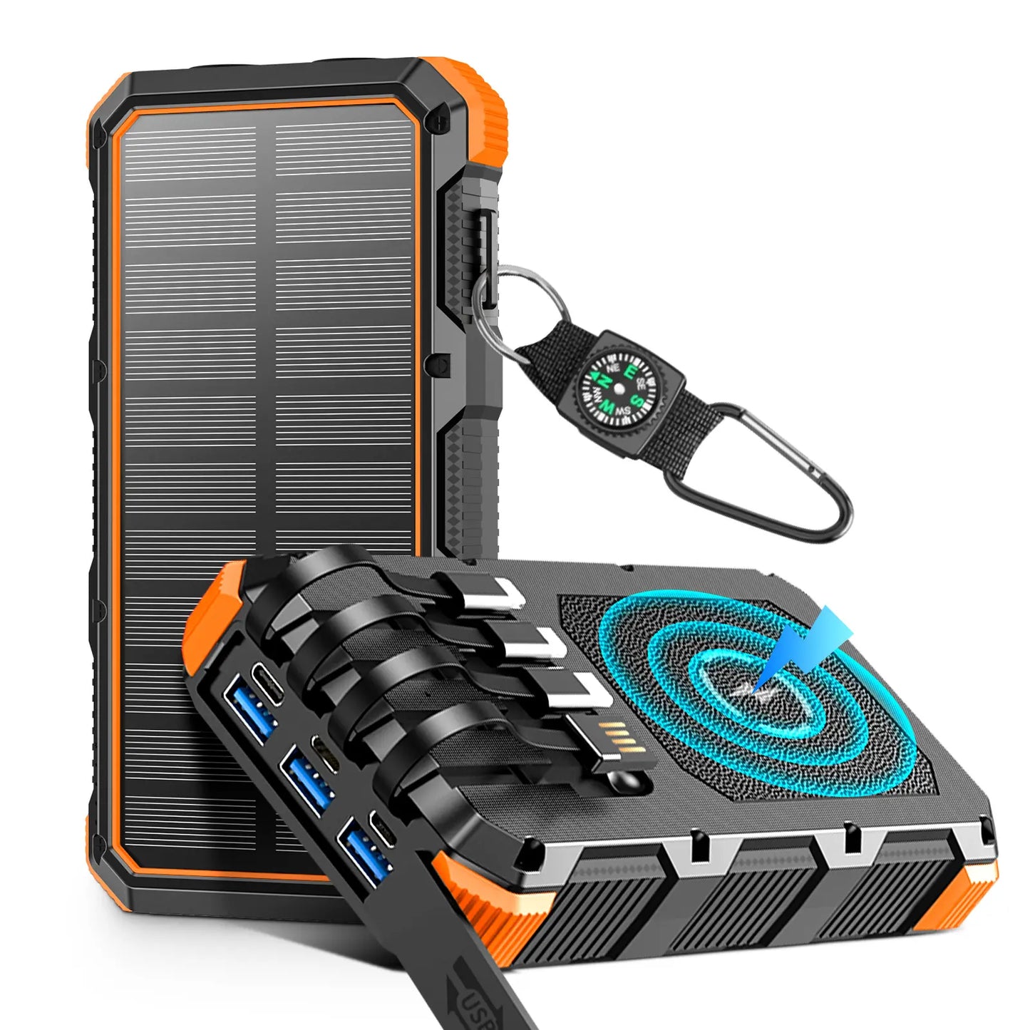 High-Capacity 49,800mAh Solar Power Bank with Wireless Charging, QC Fast Charging, 8 Outputs, 4 Inputs, and Multi-Function Flashlights - Compatible with All Mobile Devices